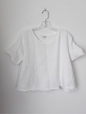 Eileen Fisher - organic cotton - White Gauze Short-Sleeve Boxy Top XS